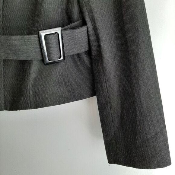 ZARA Belted Button Down Blazer Jacket Dark Gray Sz L - Picture 4 of 15